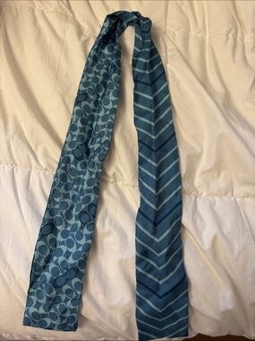 Coach Blue Chevron Pattern Silk Scarf
